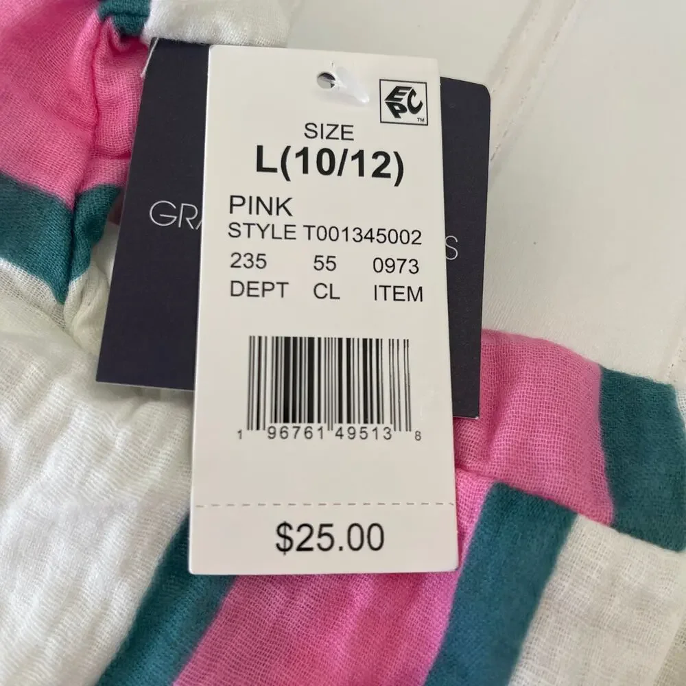 NWT Grayson Threads Striped Cotton Lightweight Top Shorts Set‎ Girls Large 10/12